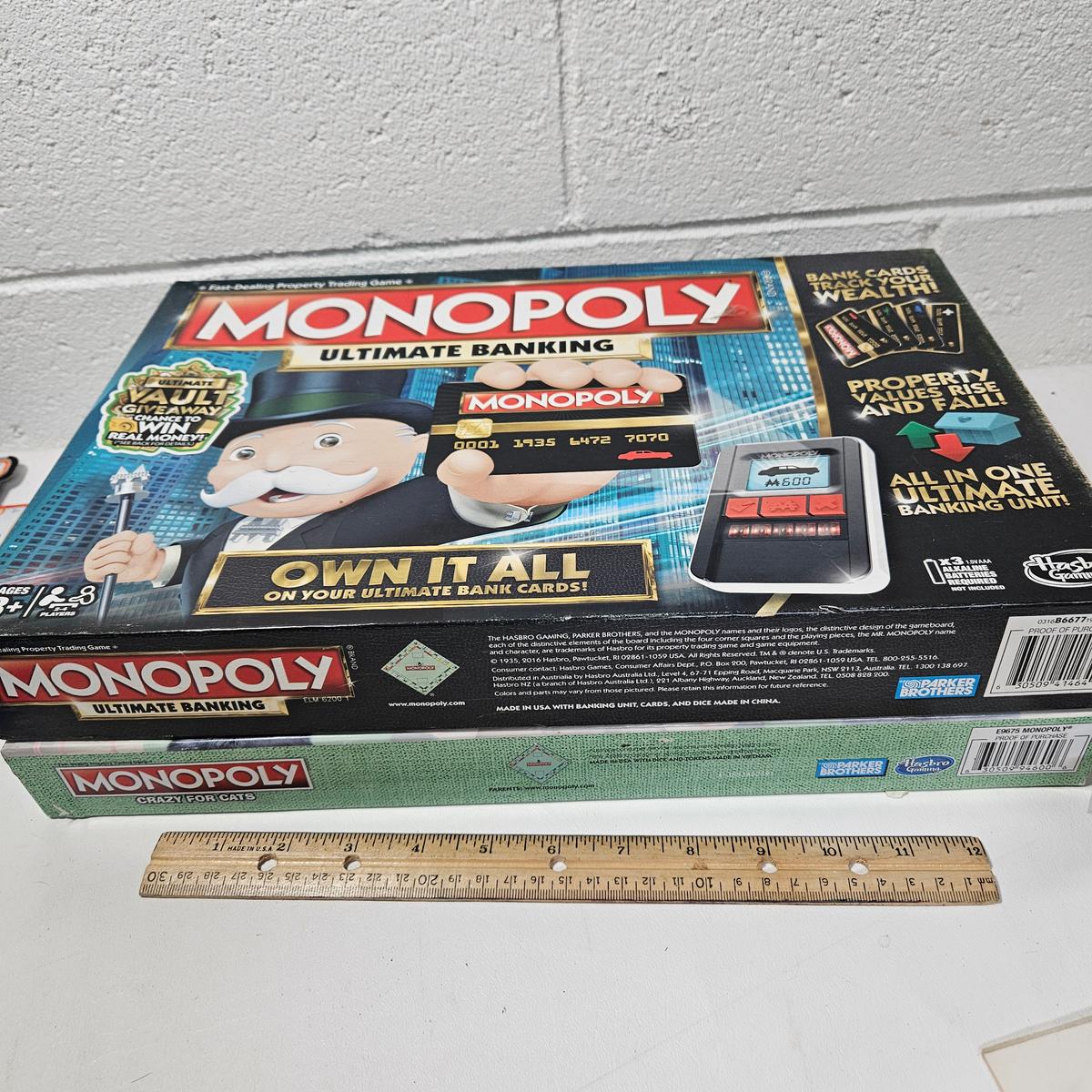 Lot of 2 Monopoly Board Games, Ultimate Banking and Crazy For Cats 