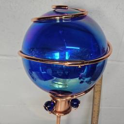 Blue Glass Gazing Ball with Copper Stand