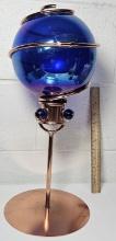 Blue Glass Gazing Ball with Copper Stand