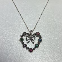 Sterling Silver Heart Pendant with Multi Colored Stones on Sterling 18" Chain