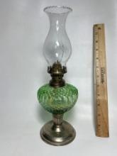 Vintage Green Glass Oil Lamp