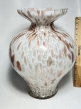 White & Brown Speckled Art Glass Vase Made in Italy