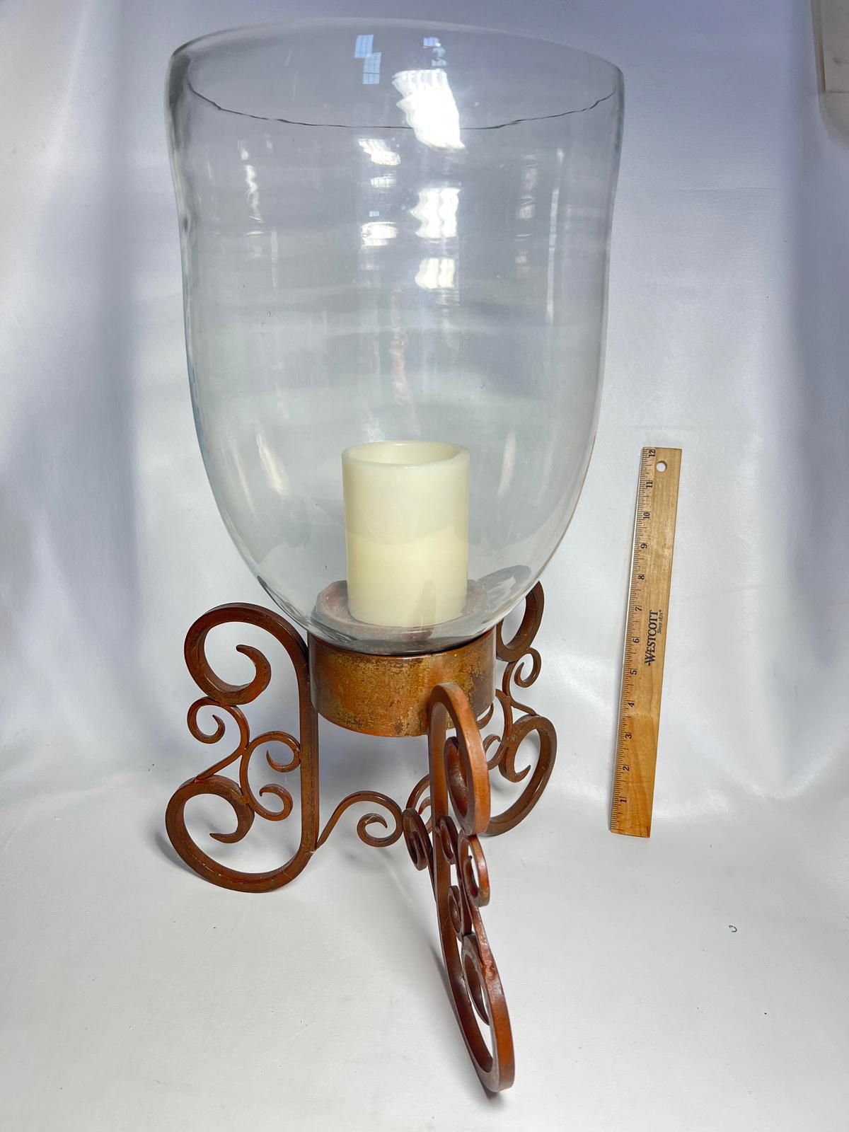 Large Candle Holder with Metal Base & Large Glass Chimney