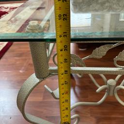 Off White Wrought Iron Base Square Glass Top Table