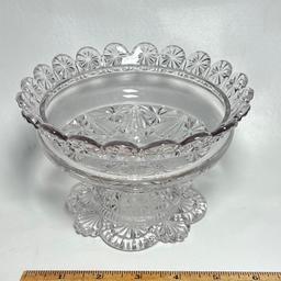 Pressed Glassed Footed Dish with Ruffled Edge