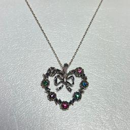 Sterling Silver Heart Pendant with Multi Colored Stones on Sterling 18" Chain