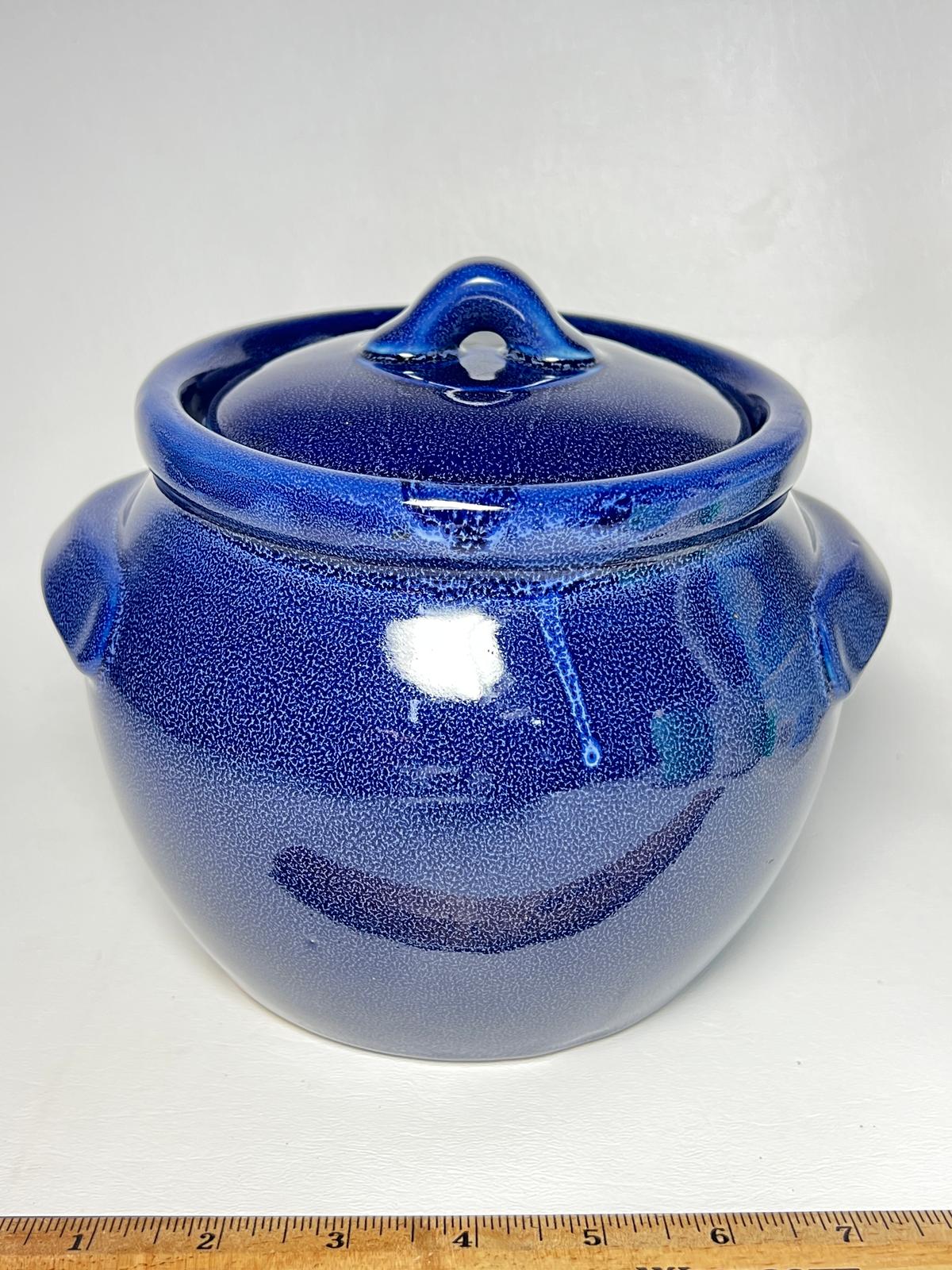Cobalt Pottery Lidded Bean Pot