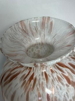 White & Brown Speckled Art Glass Vase Made in Italy