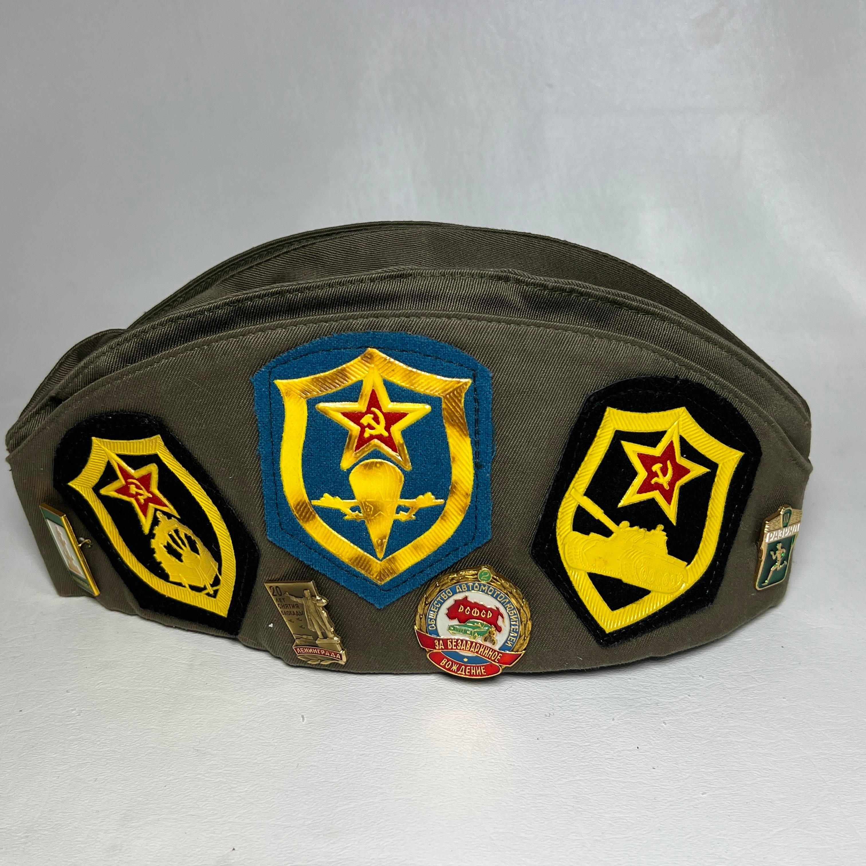 1976 Russian Armed Forces Side Cap Hat with Pins & Patches