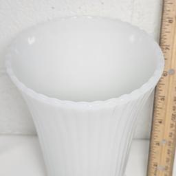 E O Brady Tall Milk Glass Ribbed Vase