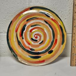 Handmade Pottery Multi Colored Trivet, Signed