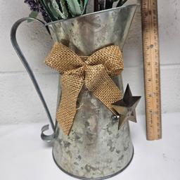 Galvanized Metal Style Pitcher with Faux Lavender Flowers