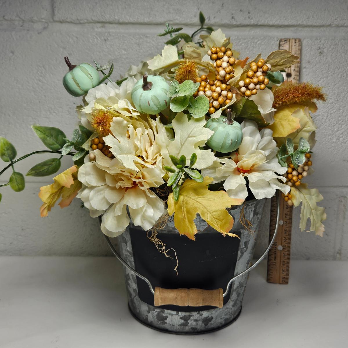 Galvanized Style Bucket with Faux Floral Arrangement