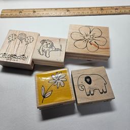 Box Lot of Wood Block Rubber Stamps
