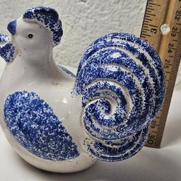 Blue & White Spongeware Style Chicken Salt and Pepper Shakers