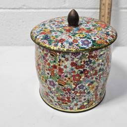 Vintage Multi Color Floral Daher Round Tin, Made in England