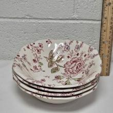 Set of 4 Johnson Brothers Rose Chintz Ironstone Cereal Bowls
