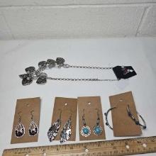 4 Pairs of New Carded Earrings and 1 Necklace Set