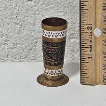 Antique Miniature Brass Hand Painted Toothpick Holder