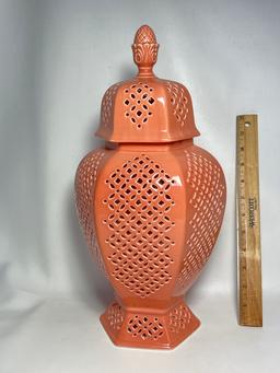 Peach Lidded Ceramic Potpourri Urn