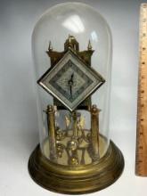 Vintage German Brass Anniversary Clock with Glass Dome