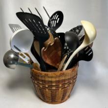 Basket FULL of Various Kitchen Utensils
