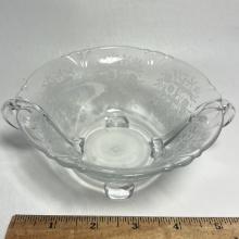 Beautiful Heisey Glass Footed & Double Handled Sugar Bowl with Floral Design