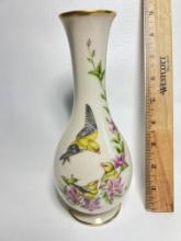 Limited Edition Mother's Day 1985 Fine Ivory China Lenox Vase w/ Bird & Flower Design & Gilt Accent