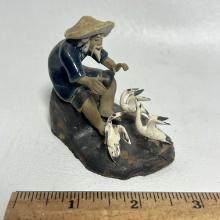 Chinese Mud Man Figurine with Birds