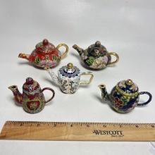 Lot of 5 Cloisonne Enamel Teapots
