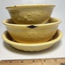 Pair of Antique Yellow Oven Serve Bowls & Pie Plate