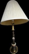 Tall Vintage Brass Tone Table Lamp with Shade