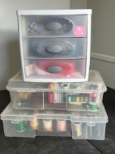 Large Lot of Various Thread & Ribbon in Plastic Organizers