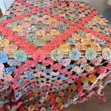 Impressive Antique Handmade Yo-yo Quilt