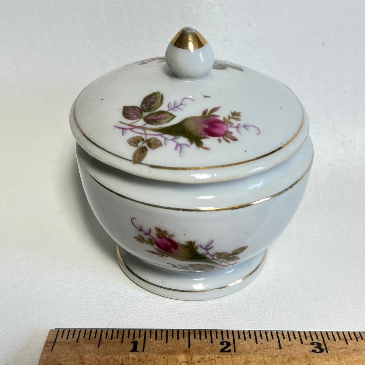 Porcelain Lidded Floral Trinket Dish Made in Japan