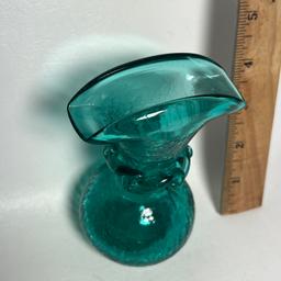 Unique Handblown Turquoise Crackle Glass Vase