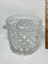 Pressed Glass Double Handled Ice Bucket with Diamond Pattern