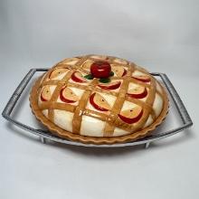 Pie Plate with Ceramic Embossed Apple Lid on Stainless Caddy