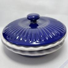 Pair of Cobalt Ceramic Pie Plates with One Lid