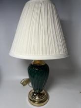 Green Ceramic Lamp with Brass Base & Shade