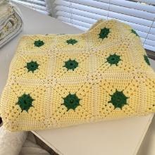 Gorgeous Yellow with Green Hand Crocheted Heavy Bedspread/Afgan