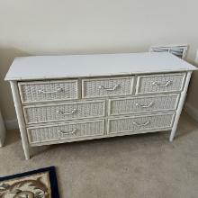 White Wicker Three Over Four Dresser