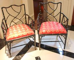 2 English Regency Faux Bamboo Arm Chairs