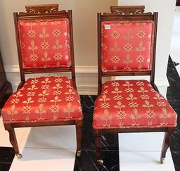 2 Upholstered wood chairs