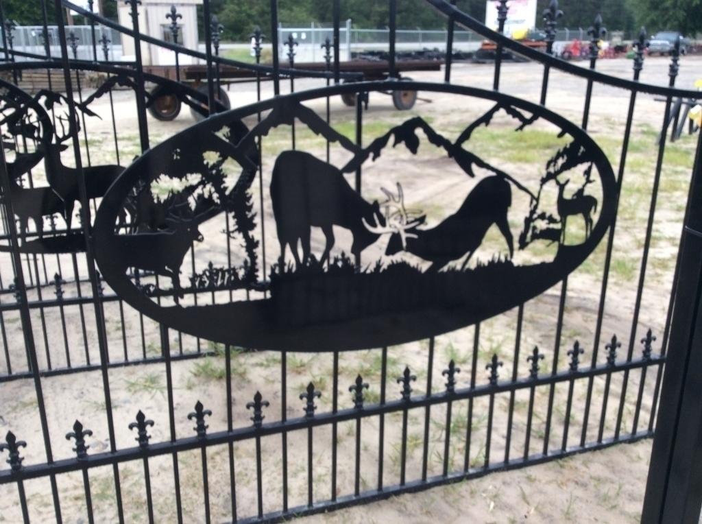 16' WROUGHT IRON GATE - "FIGHTING DEER"