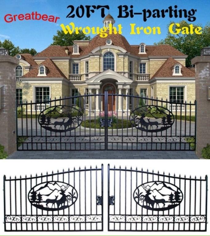 (671)GREATBEAR 20' WROUGHT IRON ENTRY GATE - DEER