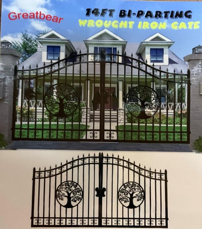 (112)GREATBEAR 14' WROUGHT IRON ENTRY GATE - TREE