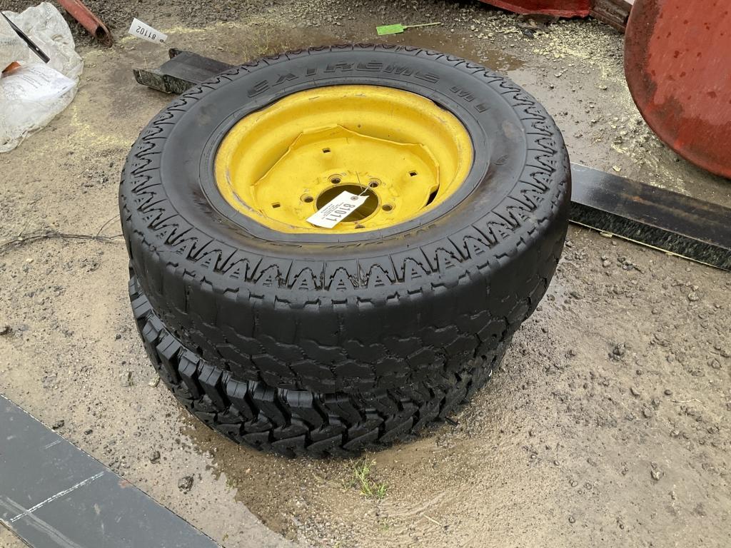 (442) - (2)15" JOHN DEERE TIRES/RIMS - FOAM FILLED