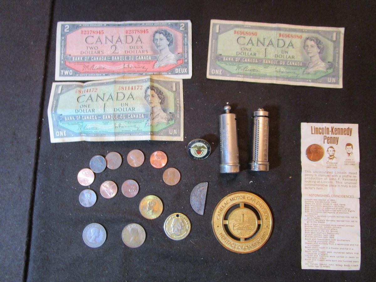 Lot of Misc. Coins, Canadian Bills, and more