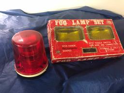 Motorcycle Windshield Lamp (Lights up!) W/Police Light and Installable NOS Fog Lights NO RESERVE